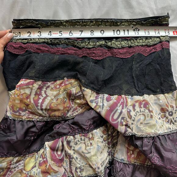 Des Fillas A LA Vanille Paris Boho Patchwork Multicolor Paisley Lace Skirt- M/L - Picture 8 of 8